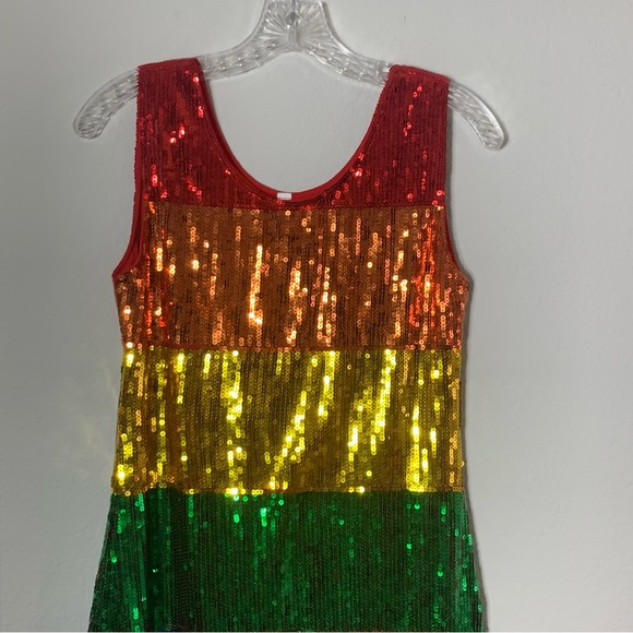 Sequins Ranbow Sleeveless Mini Dress size Small Mini Round Neck Costume Pride - Picture 2 of 12